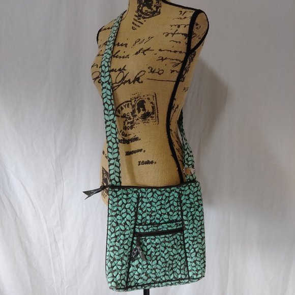 Vera Bradley Crossbody purse bag / Mint & Brown vine print - Picture 2 of 10